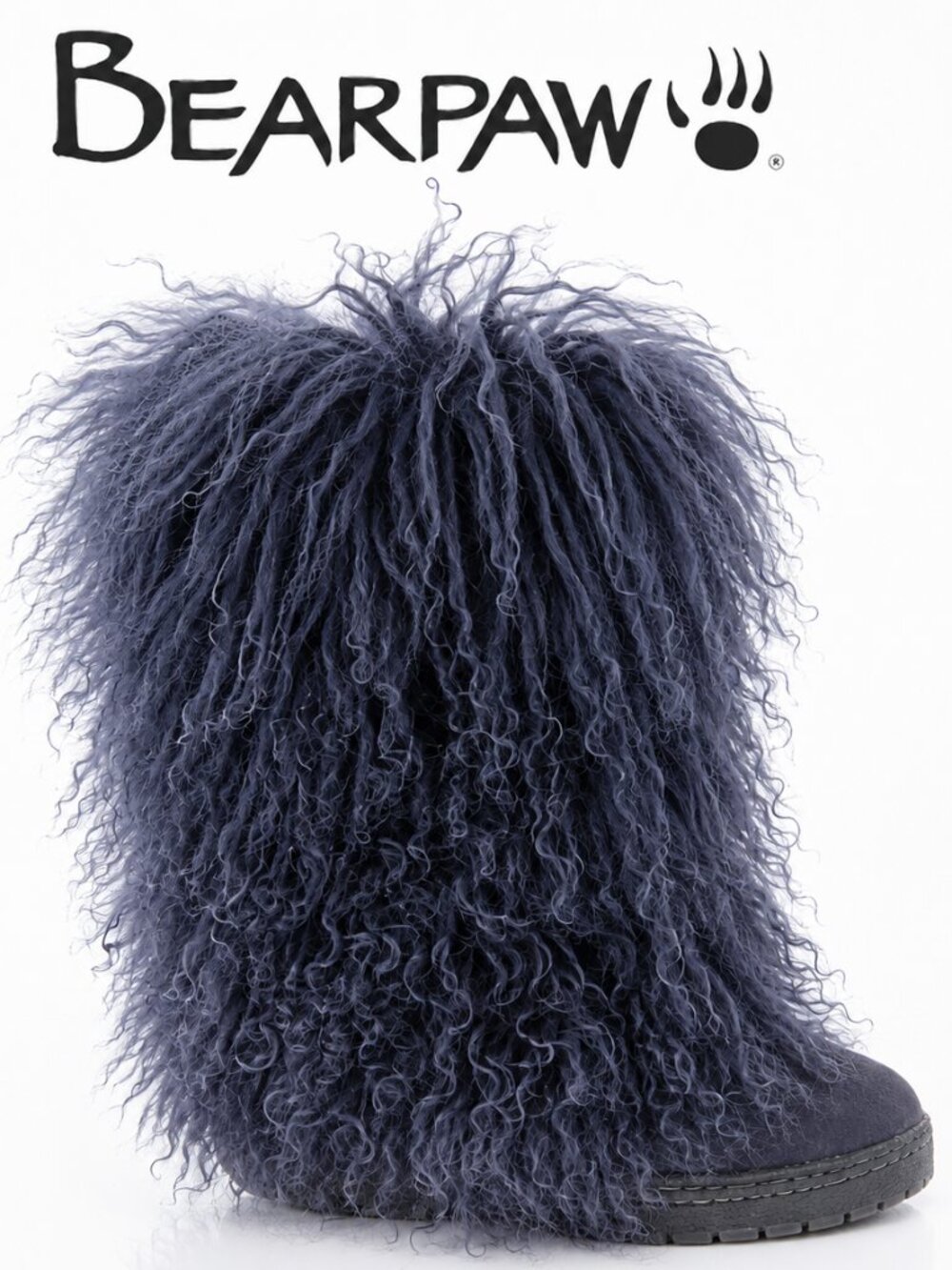 💋SHOWSTOPPERS!💋 Bearpaw 100% Curly Mongolian Fur Boots in Purple Gray - Picture 2 of 14